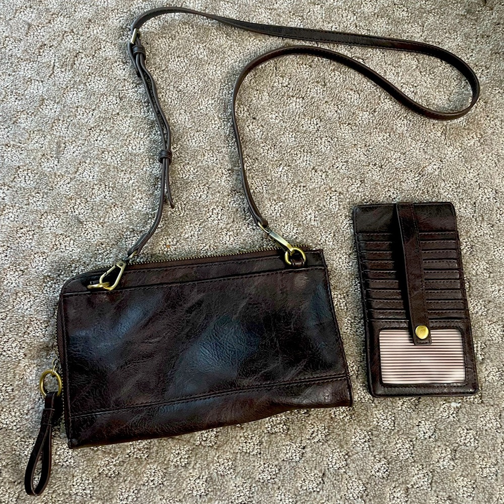 Clutch or long strap handbag with credit card holder